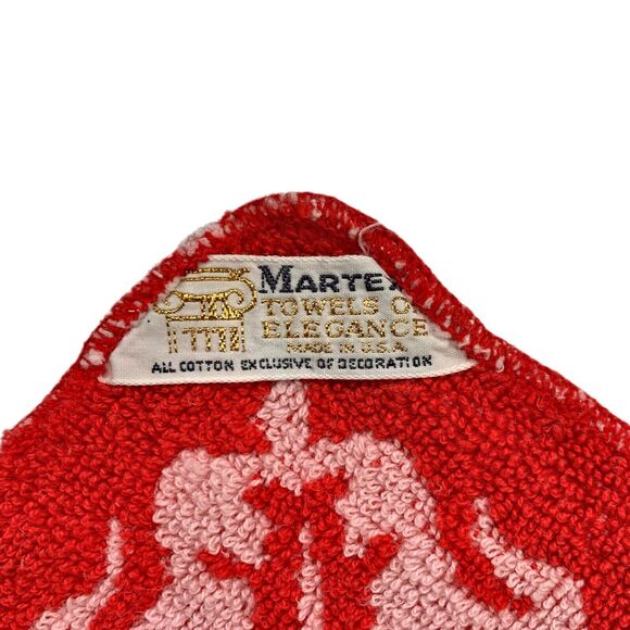 Martex Reversible Crest Design Washcloth Red White MCM 1960s Vintage - Picture 2 of 2